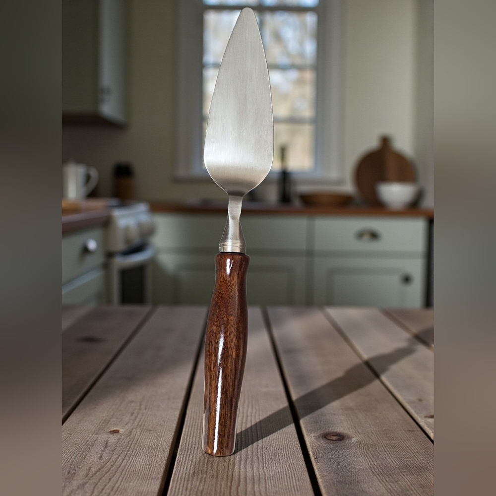 Stainless Steel Cake Server with Handturned Wooden Handle